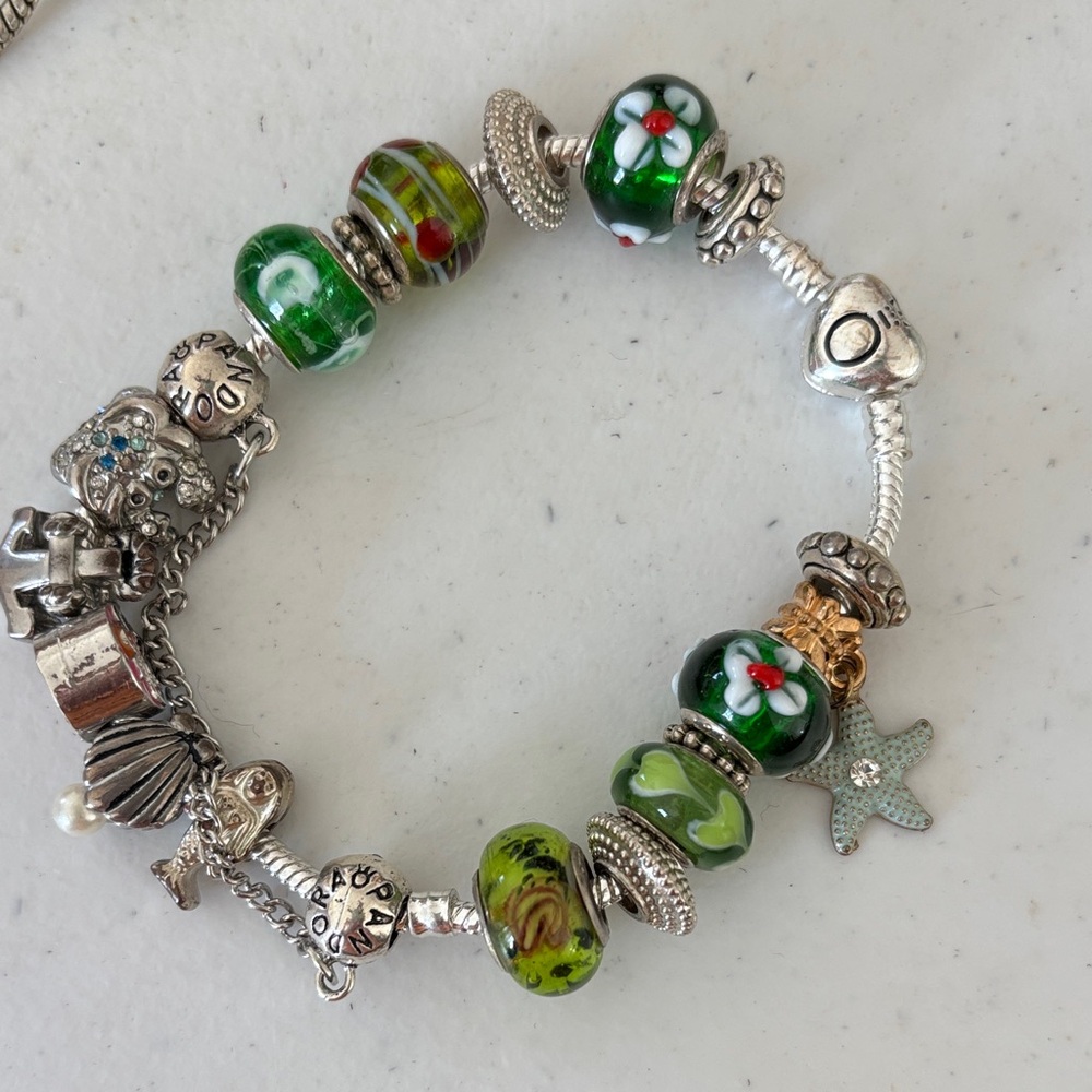 Pandora Bracelet. Primarily green. Last Chance!